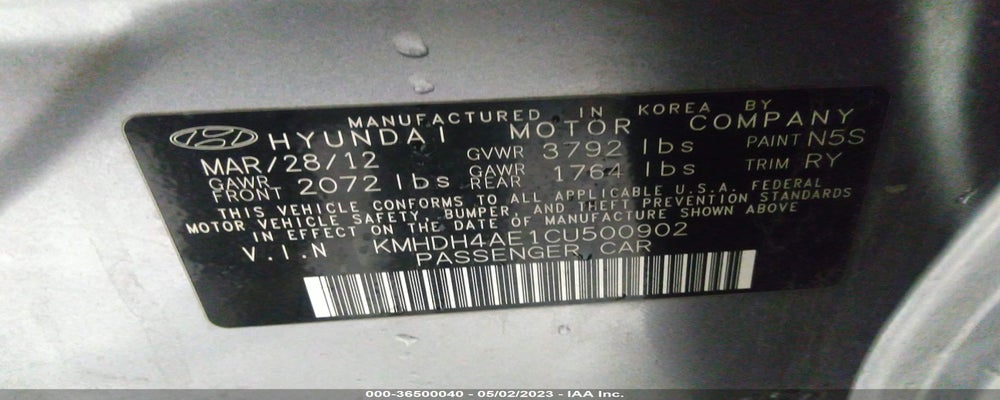 KMHDH4AE1CU500902 2012 HYUNDAI ELANTRA photo no. 9