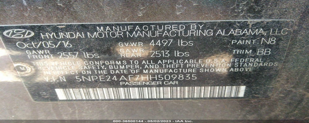 5NPE24AF7HH509835 2017 HYUNDAI SONATA photo no. 9