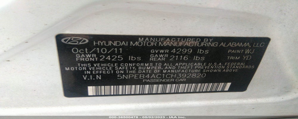 5NPEB4AC1CH392820 2012 HYUNDAI SONATA photo no. 9
