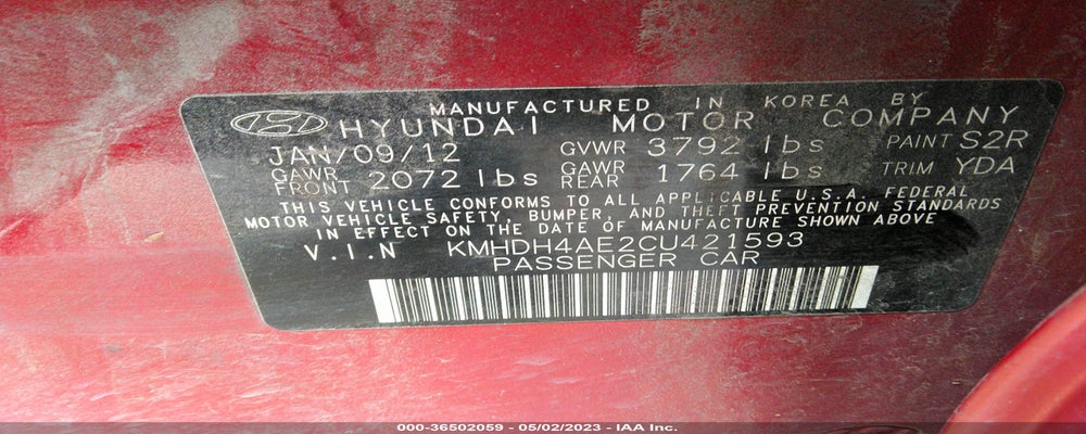 KMHDH4AE2CU421593 2012 HYUNDAI ELANTRA photo no. 9