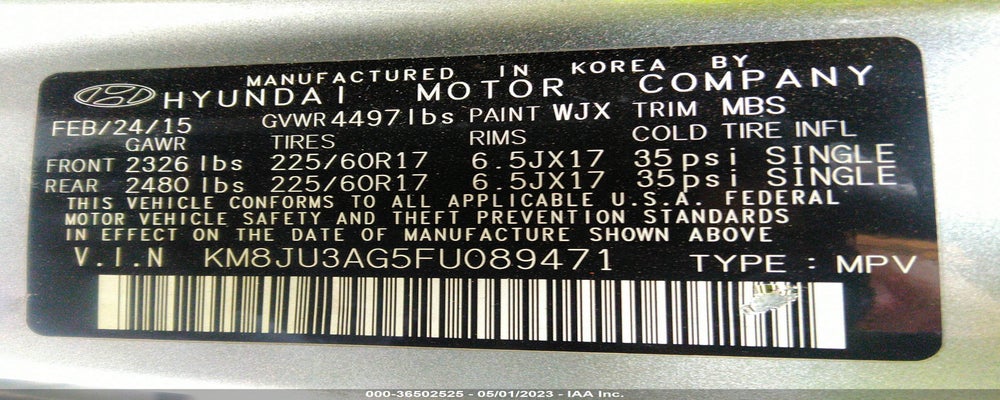 KM8JU3AG5FU089471 2015 HYUNDAI TUCSON photo no. 9