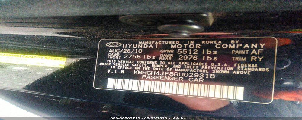 KMHGH4JF8BU029318 2011 HYUNDAI EQUUS photo no. 9
