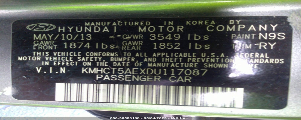 KMHCT5AEXDU117087 2013 HYUNDAI ACCENT photo no. 9