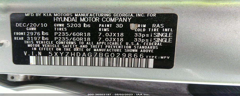 5XYZHDAG7BG029866 2011 HYUNDAI SANTA FE photo no. 9
