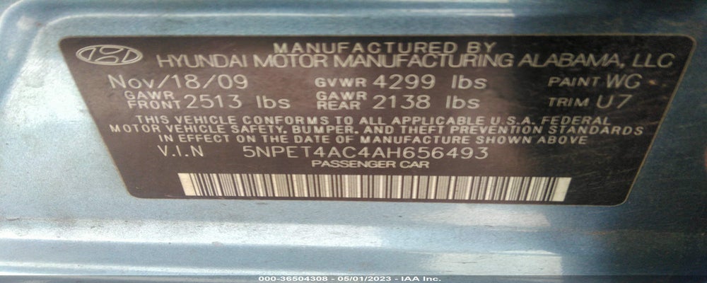 5NPET4AC4AH656493 2010 HYUNDAI SONATA photo no. 9