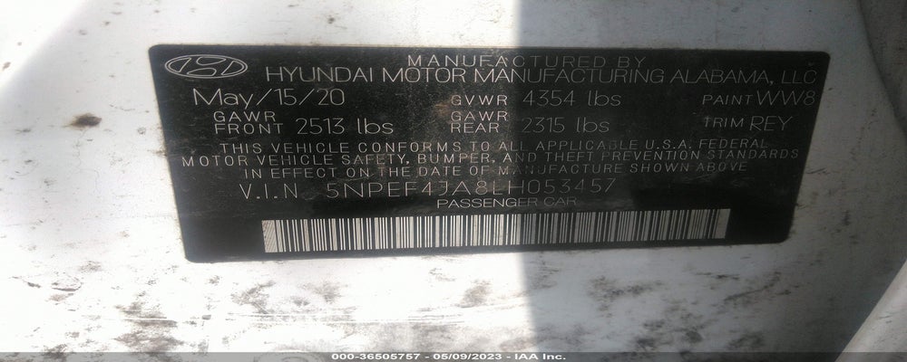 5NPEF4JA8LH053457 2020 HYUNDAI SONATA photo no. 9