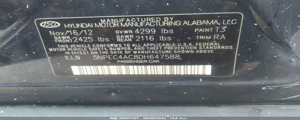 5NPEC4AC8DH647588 2013 HYUNDAI SONATA photo no. 9