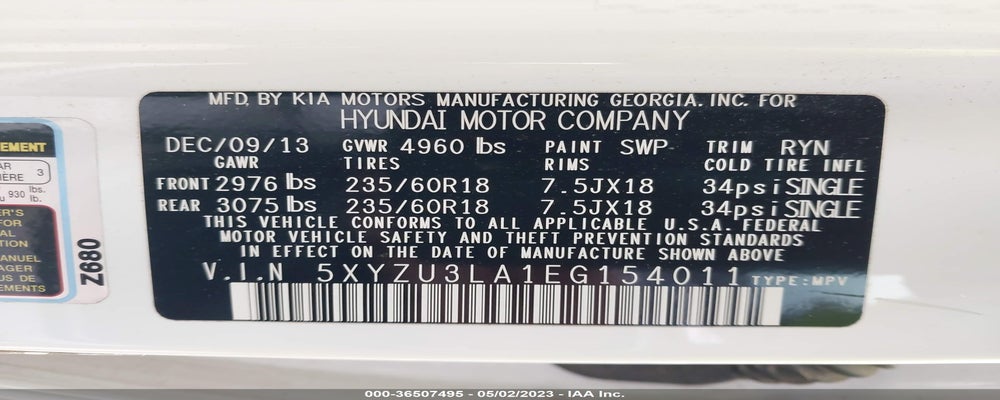 5XYZU3LA1EG154011 2014 HYUNDAI SANTA FE SPORT photo no. 9
