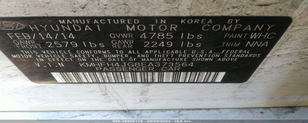 KMHFH4JG8EA373564 2014 HYUNDAI AZERA photo no. 9