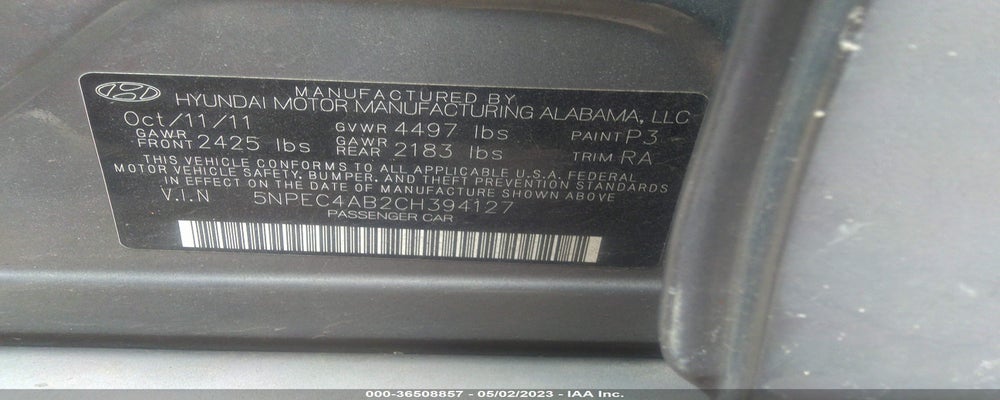 5NPEC4AB2CH394127 2012 HYUNDAI SONATA photo no. 9