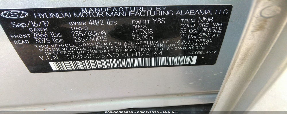 5NMS33ADXLH174164 2020 HYUNDAI SANTA FE photo no. 9