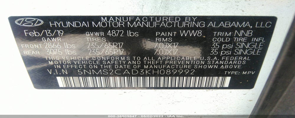 5NMS2CAD3KH089992 2019 HYUNDAI SANTA FE photo no. 9