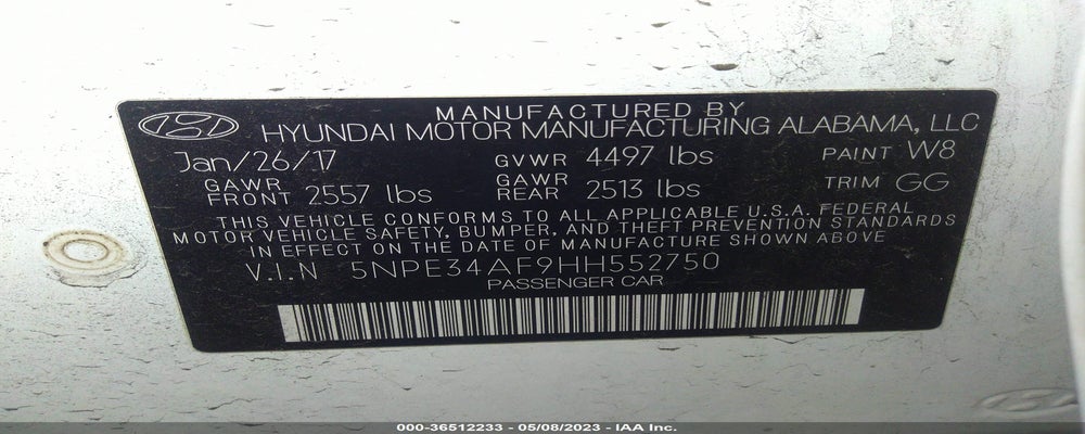 5NPE34AF9HH552750 2017 HYUNDAI SONATA photo no. 9