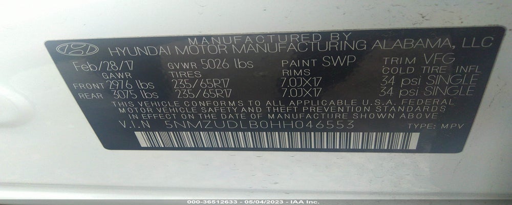 5NMZUDLB0HH046553 2017 HYUNDAI SANTA FE SPORT photo no. 9