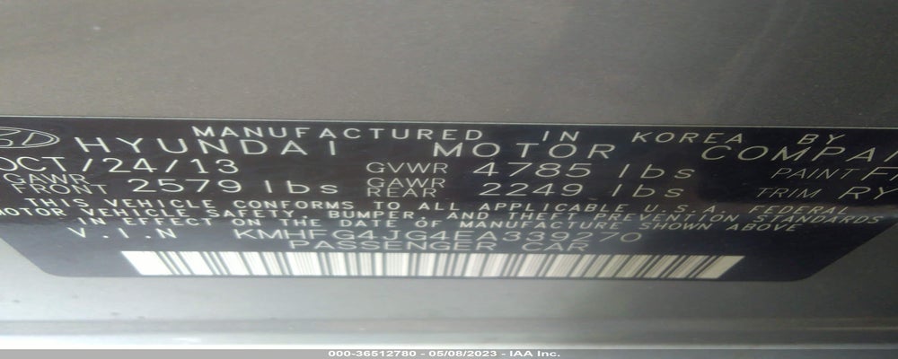 KMHFG4JG4EA339270 2014 HYUNDAI AZERA photo no. 9