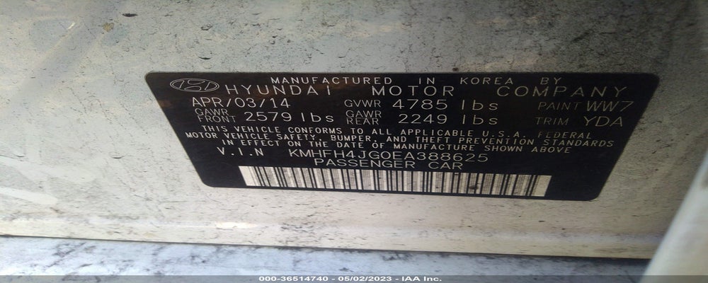 KMHFH4JG0EA388625 2014 HYUNDAI AZERA photo no. 9