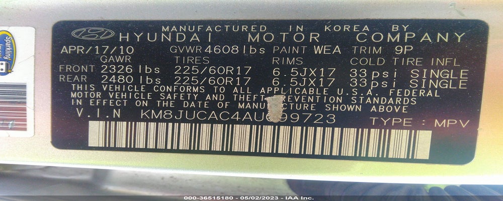 KM8JUCAC4AU099723 2010 HYUNDAI TUCSON photo no. 9