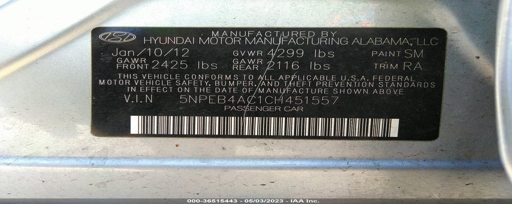 5NPEB4AC1CH451557 2012 HYUNDAI SONATA photo no. 9
