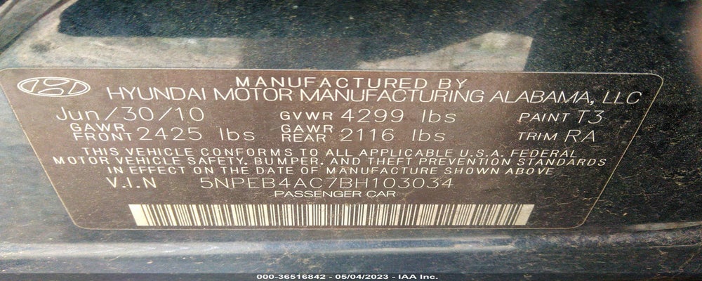 5NPEB4AC7BH103034 2011 HYUNDAI SONATA photo no. 9