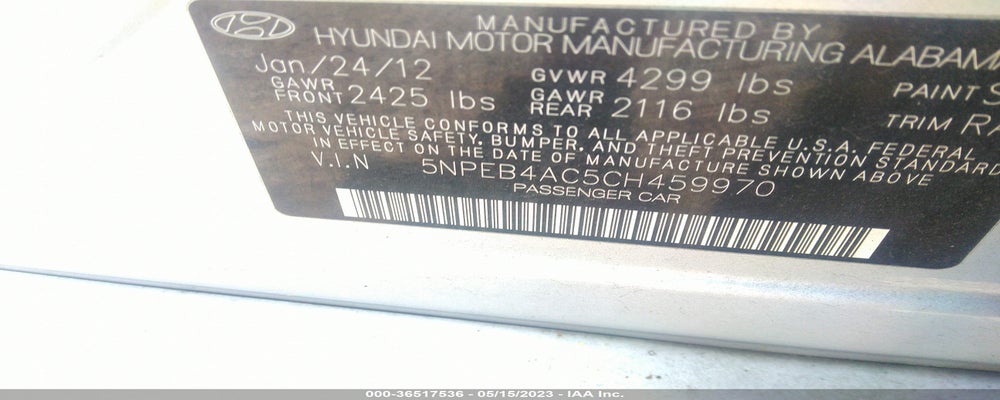 5NPEB4AC5CH459970 2012 HYUNDAI SONATA photo no. 9