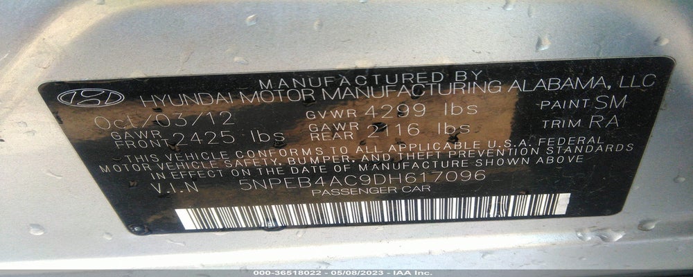 5NPEB4AC9DH617096 2013 HYUNDAI SONATA photo no. 9