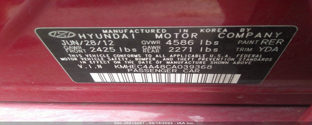 KMHEC4A48CA039368 2012 HYUNDAI SONATA photo no. 9