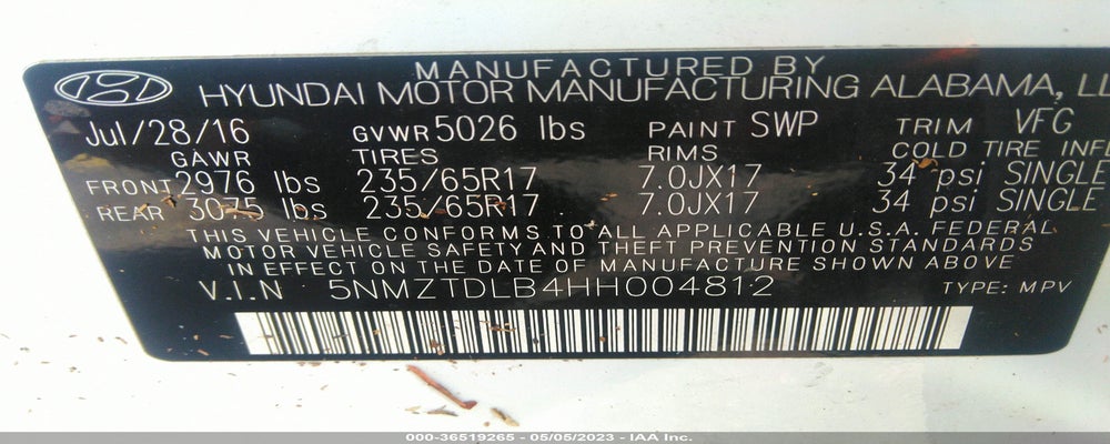 5NMZTDLB4HH004812 2017 HYUNDAI SANTA FE SPORT photo no. 9