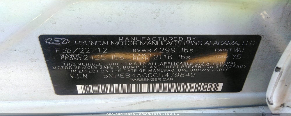 5NPEB4AC0CH479849 2012 HYUNDAI SONATA photo no. 9