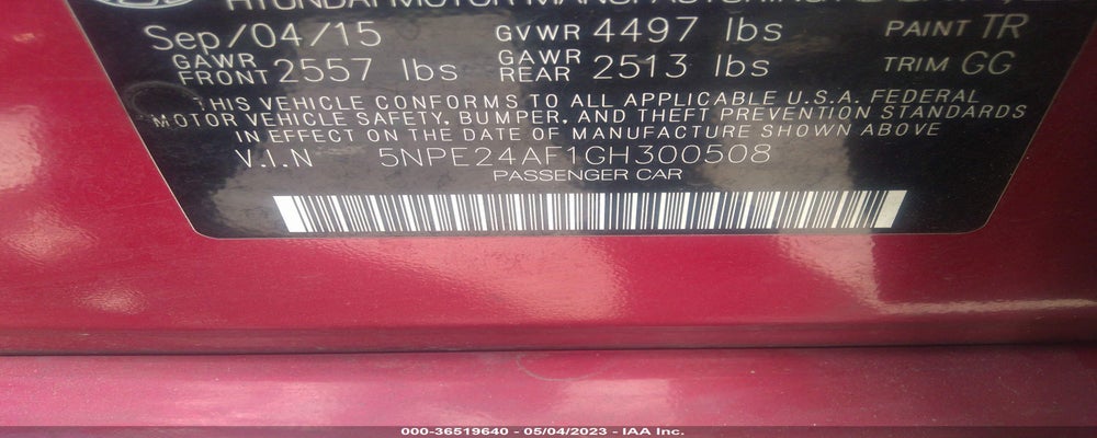 5NPE24AF1GH300508 2016 HYUNDAI SONATA photo no. 9