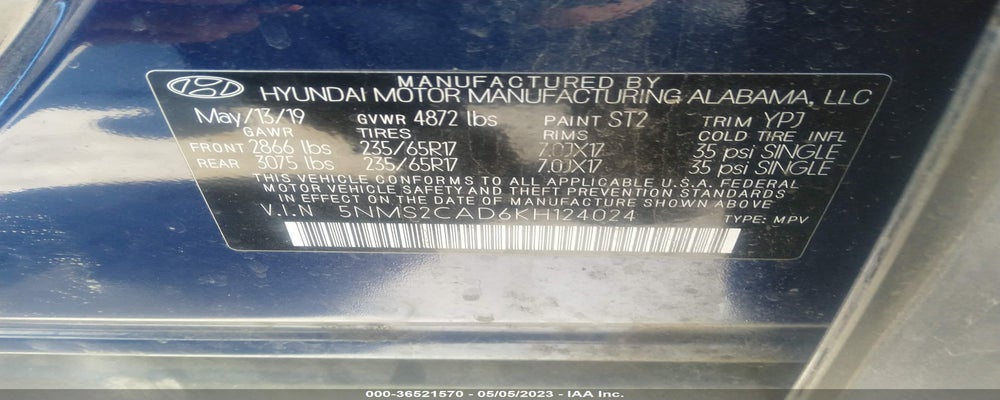 5NMS2CAD6KH124024 2019 HYUNDAI SANTA FE photo no. 9