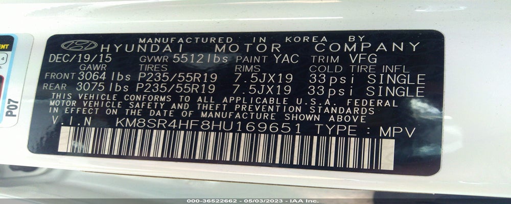 KM8SR4HF8HU169651 2017 HYUNDAI SANTA FE photo no. 9