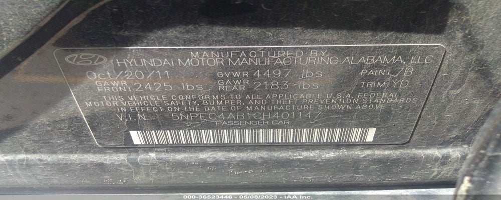 5NPEC4AB1CH401147 2012 HYUNDAI SONATA photo no. 9