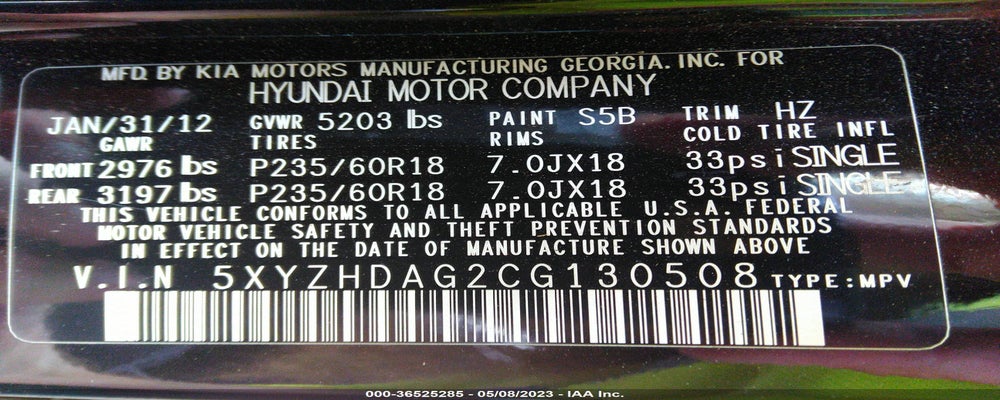 5XYZHDAG2CG130508 2012 HYUNDAI SANTA FE photo no. 9