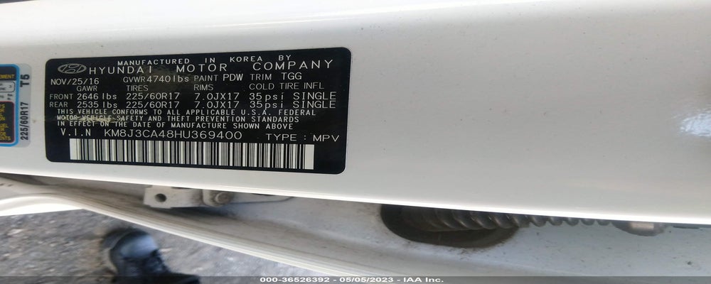 KM8J3CA48HU369400 2017 HYUNDAI TUCSON photo no. 9