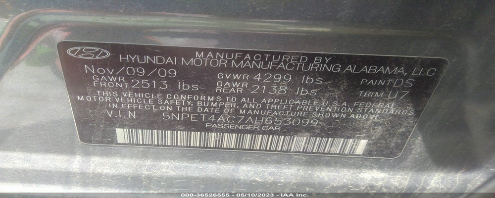 5NPET4AC7AH653099 2010 HYUNDAI SONATA photo no. 9