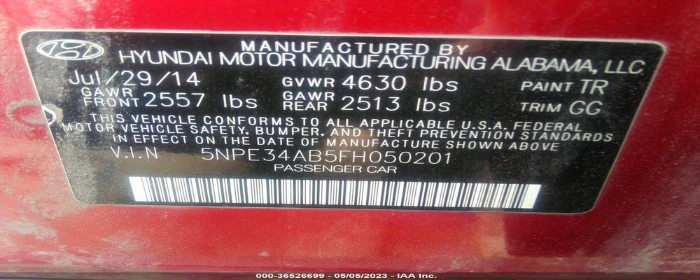 5NPE34AB5FH050201 2015 HYUNDAI SONATA photo no. 9
