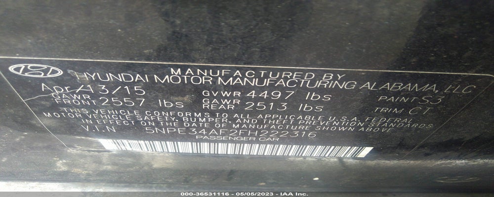 5NPE34AF2FH222316 2015 HYUNDAI SONATA photo no. 9