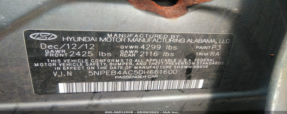 5NPEB4AC5DH661600 2013 HYUNDAI SONATA photo no. 9