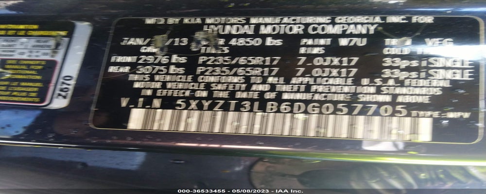 5XYZT3LB6DG057705 2013 HYUNDAI SANTA FE photo no. 9