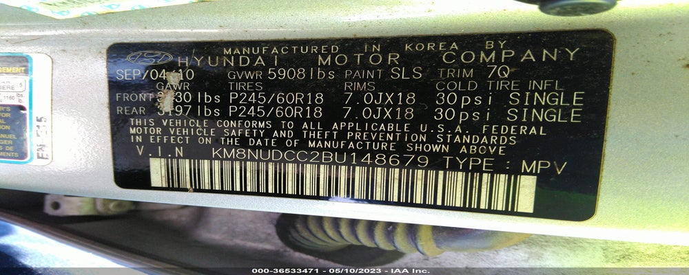 KM8NUDCC2BU148679 2011 HYUNDAI VERACRUZ photo no. 9