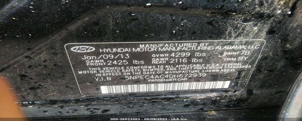 5NPEC4AC4DH672939 2013 HYUNDAI SONATA photo no. 9