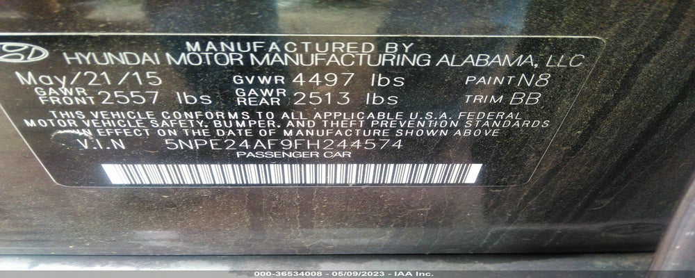 5NPE24AF9FH244574 2015 HYUNDAI SONATA photo no. 9