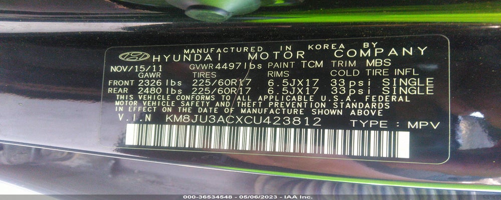 KM8JU3ACXCU423812 2012 HYUNDAI TUCSON photo no. 9