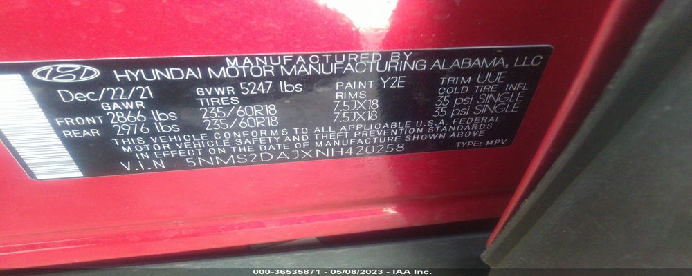 5NMS2DAJXNH420258 2022 HYUNDAI SANTA FE photo no. 9