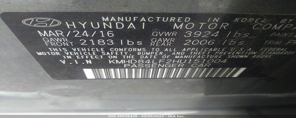 KMHD84LF2HU151004 2017 HYUNDAI ELANTRA photo no. 9
