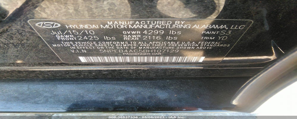 5NPEB4AC5BH107129 2011 HYUNDAI SONATA photo no. 9