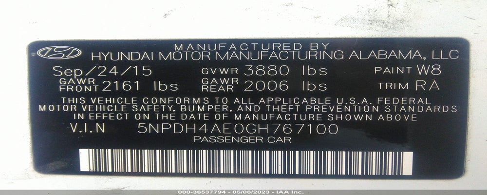 5NPDH4AE0GH767100 2016 HYUNDAI ELANTRA photo no. 9