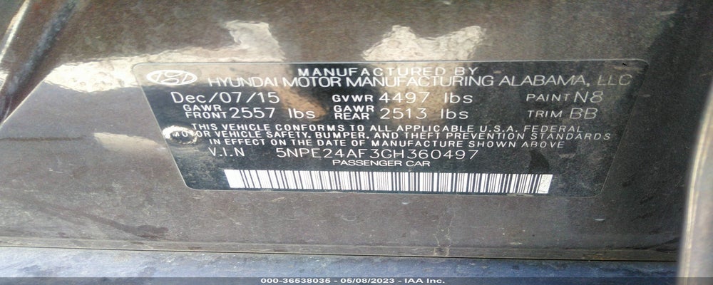 5NPE24AF3GH360497 2016 HYUNDAI SONATA photo no. 9