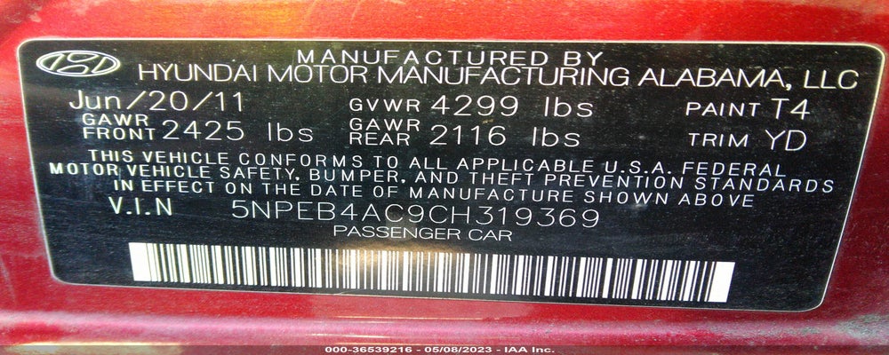 5NPEB4AC9CH319369 2012 HYUNDAI SONATA photo no. 9