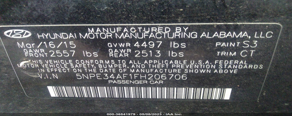 5NPE34AF1FH206706 2015 HYUNDAI SONATA photo no. 9